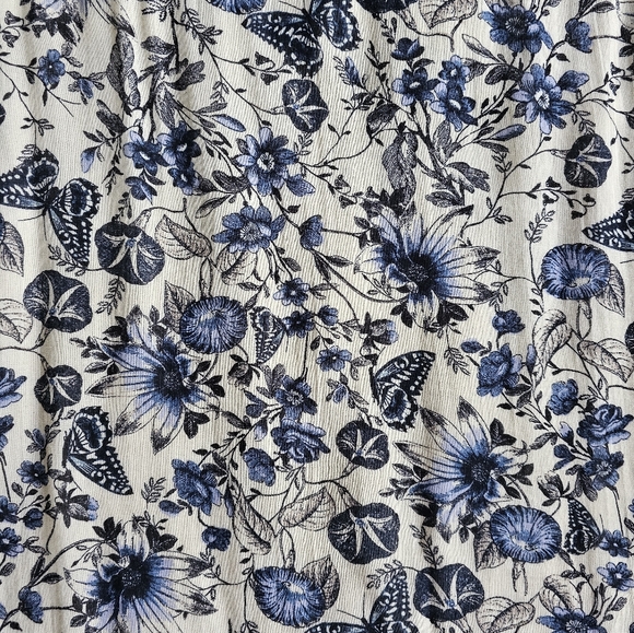Zara Midi dress Mock Neck Long Sleeve butterfly floral print L M blue white new - Picture 5 of 8